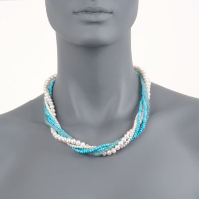 Five-Strand Cultured Pearl and Mixed Gem Torsade in 14kt Yellow Gold &mdash; Alt Image 4