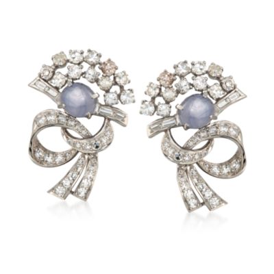 C. 1970 Vintage 2.80 ct. t.w. Star Sapphire and 3.30 ct. t.w. Diamond Earrings in Platinum &mdash; Alt Image 1