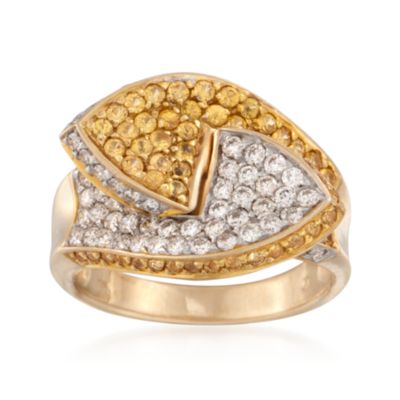 C. 2000 Vintage 2.25 ct. t.w. Yellow Sapphire and 1.25 ct. t.w. Pave Diamond Buckle Ring in 14kt Yellow Gold. Size 9 &mdash; Alt Image 1