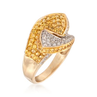 C. 2000 Vintage 2.25 ct. t.w. Yellow Sapphire and 1.25 ct. t.w. Pave Diamond Buckle Ring in 14kt Yellow Gold. Size 9 &mdash; Alt Image 3