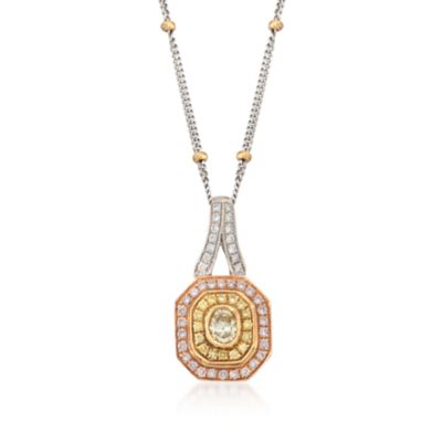 C. 2000 Vintage .52 ct. t.w. Multicolored Diamond Pendant Necklace in 18kt Tri-Colored Gold. 16" &mdash; Alt Image 1
