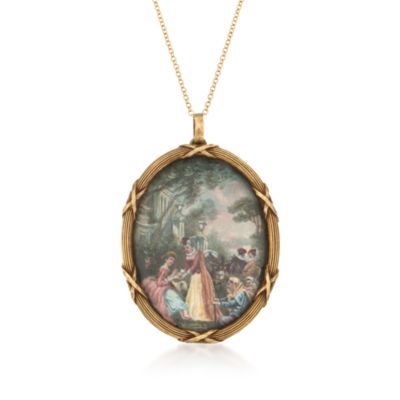 C. 1900 Vintage Victorian Mother-Of-Pearl Pendant Necklace in 18kt Yellow Gold. 18" &mdash; Alt Image 1