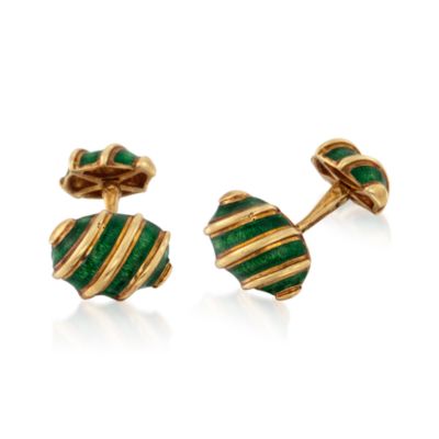 C. 2000 Vintage Tiffany Jewelry and Jean Schlumberger 18kt Yellow Gold Cufflinks With Enamel &mdash; Alt Image 1