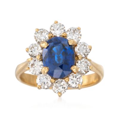 C. 1980 Vintage 3.35 Carat Sapphire and 1.80 ct. t.w. Diamond Ring in 18kt Yellow Gold. Size 8 &mdash; Alt Image 1