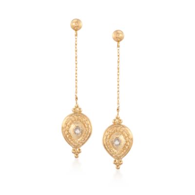 Diamond Medallion Drop Earrings in 14kt Yellow Gold &mdash; Alt Image 1