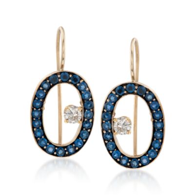C. 1970 Vintage 1.80 ct. t.w. Sapphire and .40 ct. t.w. Diamond Drop Earrings in 18kt White Gold &mdash; Alt Image 1