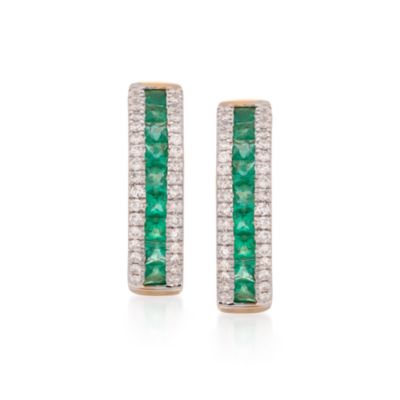 1.26 ct. t.w. Emerald and .45 ct. t.w. Diamond Hoop Earrings in 14kt Yellow Gold &mdash; Alt Image 1