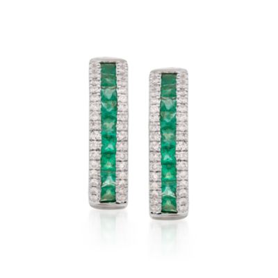 1.26 ct. t.w. Emerald and .45 ct. t.w. Diamond Hoop Earrings in 14kt White Gold &mdash; Alt Image 1