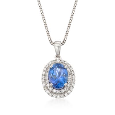 1.32 Carat Tanzanite and .28 ct. t.w. Diamond Pendant Necklace in 14kt White Gold. 18" &mdash; Alt Image 1