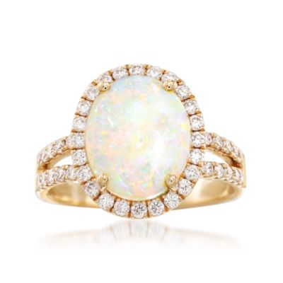 Oval Cabochon Opal and .73 ct. t.w. Diamond Ring in 14kt Yellow Gold &mdash; Alt Image 1