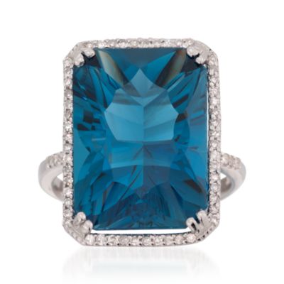 19.88 Carat London Blue Topaz and .26 ct. t.w. Diamond Ring in 14kt White Gold &mdash; Alt Image 1