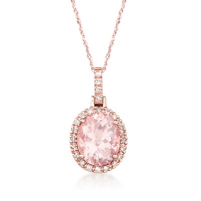 Morganite and Diamond Pendant Necklace in 14kt Rose Gold. 18" &mdash; Alt Image 1
