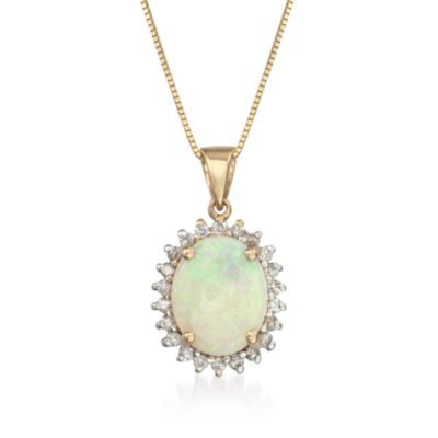 Opal and Diamond Pendant Necklace in 14kt Yellow Gold. 18" &mdash; Alt Image 1