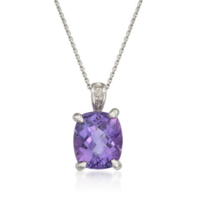 7.50 Carat Amethyst Pendant Necklace With Diamonds in Sterling Silver. 18" &mdash; Alt Image 1