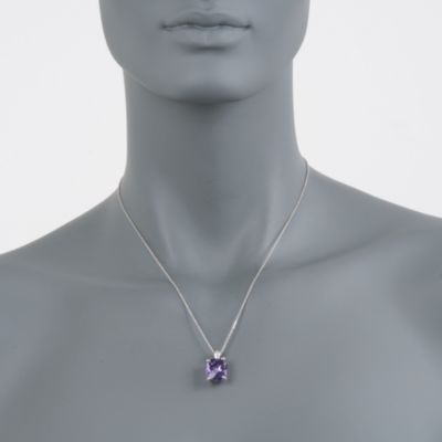 7.50 Carat Amethyst Pendant Necklace With Diamonds in Sterling Silver. 18" &mdash; Alt Image 2