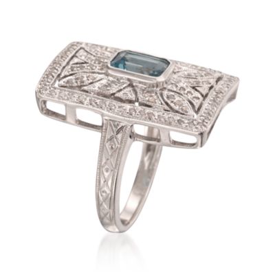 1.00 Carat London Blue Topaz and .30 ct. t.w. Diamond Ring in Sterling Silver &mdash; Alt Image 3