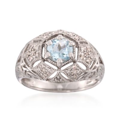 .60 Carat Aquamarine and .15 ct. t.w. Diamond Dome Ring in Sterling Silver &mdash; Alt Image 1