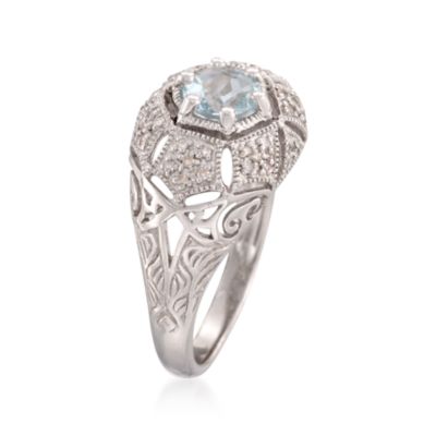 .60 Carat Aquamarine and .15 ct. t.w. Diamond Dome Ring in Sterling Silver &mdash; Alt Image 3