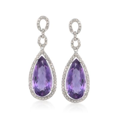14.00 ct. t.w. Amethyst and .37 ct. t.w. Diamond Drop Earrings in 14kt White Gold &mdash; Alt Image 1
