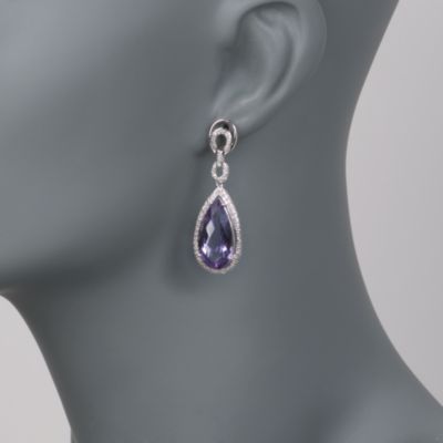 14.00 ct. t.w. Amethyst and .37 ct. t.w. Diamond Drop Earrings in 14kt White Gold &mdash; Alt Image 2