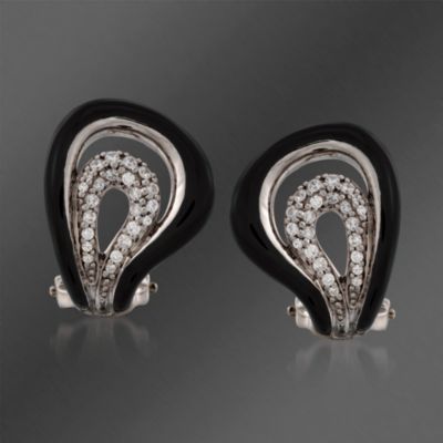Belle Etoile .75 ct. t.w. CZ 'Vapeur' Earrings With Black Enamel in Sterling Silver &mdash; Alt Image 1