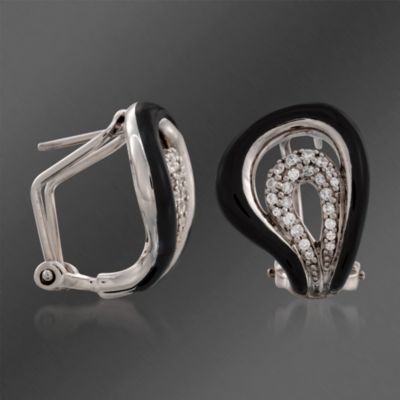 Belle Etoile .75 ct. t.w. CZ 'Vapeur' Earrings With Black Enamel in Sterling Silver &mdash; Alt Image 3