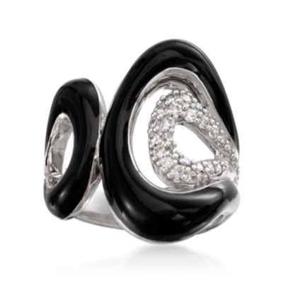 Belle Etoile 1.00 ct. t.w. CZ 'Vapeur' Ring With Black Enamel in Sterling Silver &mdash; Alt Image 1