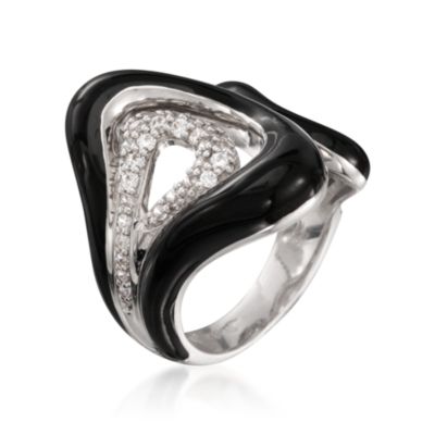 Belle Etoile 1.00 ct. t.w. CZ 'Vapeur' Ring With Black Enamel in Sterling Silver &mdash; Alt Image 3