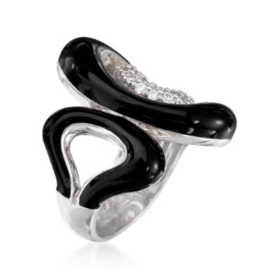 Belle Etoile 1.00 ct. t.w. CZ 'Vapeur' Ring With Black Enamel in Sterling Silver &mdash; Alt Image 4