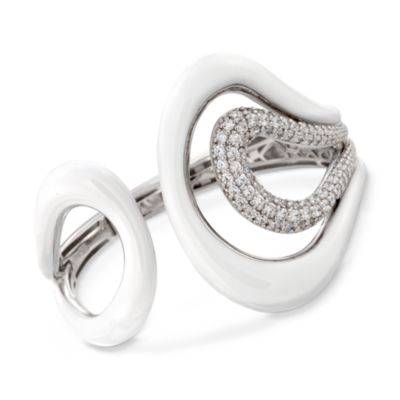 Belle Etoile 3.15 ct. t.w. CZ 'Vapeur' Cuff Bracelet With White Enamel in Sterling Silver. 7" &mdash; Alt Image 1