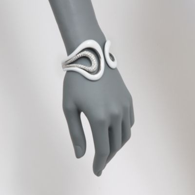 Belle Etoile 3.15 ct. t.w. CZ 'Vapeur' Cuff Bracelet With White Enamel in Sterling Silver. 7" &mdash; Alt Image 2