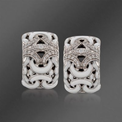 Belle Etoile .40 ct. t.w. CZ "Toujours" Earrings With White Enamel in Sterling Silver &mdash; Alt Image 1