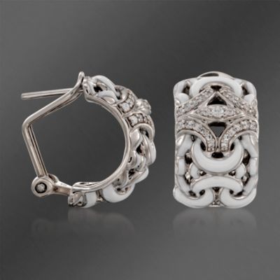 Belle Etoile .40 ct. t.w. CZ "Toujours" Earrings With White Enamel in Sterling Silver &mdash; Alt Image 3