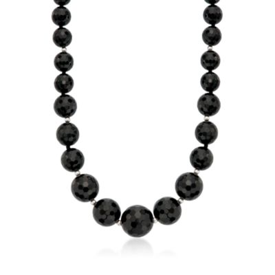 Graduated Black Agate Bead Necklace With Free Sterling Silver Stud Earrings &mdash; Alt Image 2