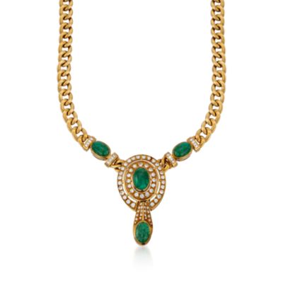 C. 1980 Vintage 8.70 ct. t.w. Emerald and 2.35 ct. t.w. Diamond Necklace in 18kt Yellow Gold. 18" &mdash; Alt Image 1