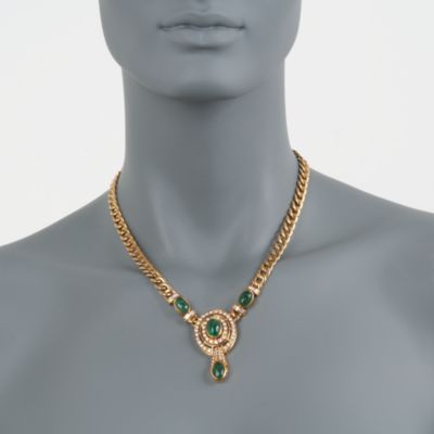 C. 1980 Vintage 8.70 ct. t.w. Emerald and 2.35 ct. t.w. Diamond Necklace in 18kt Yellow Gold. 18" &mdash; Alt Image 2