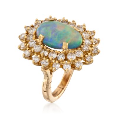 C. 1970 Vintage Oval Opal and 1.80 ct. t.w. Diamond Ring in 18kt Yellow Gold. Size 3 &mdash; Alt Image 3