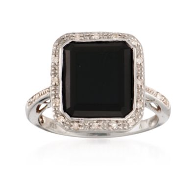 Black Agate and .10 ct. t.w. Diamond Ring in Sterling Silver &mdash; Alt Image 1