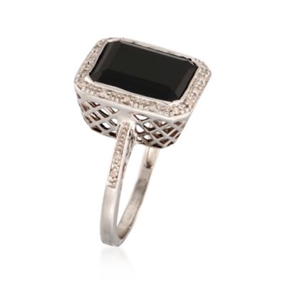 Black Agate and .10 ct. t.w. Diamond Ring in Sterling Silver &mdash; Alt Image 3