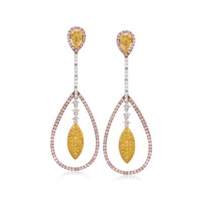 C. 1980 Vintage 4.50 ct. t.w. Multicolored Diamond Drop Earrings in 18kt Tri-Colored Gold &mdash; Alt Image 1