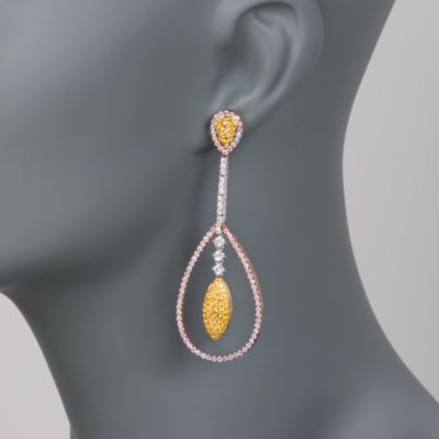 C. 1980 Vintage 4.50 ct. t.w. Multicolored Diamond Drop Earrings in 18kt Tri-Colored Gold &mdash; Alt Image 2