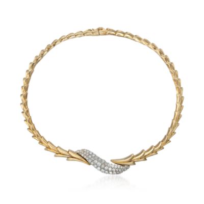 C. 1980 Vintage Jose Hess 5.00 ct. t.w. Diamond Swirl Collar Necklace in 14kt Yellow Gold. 15.5" &mdash; Alt Image 3
