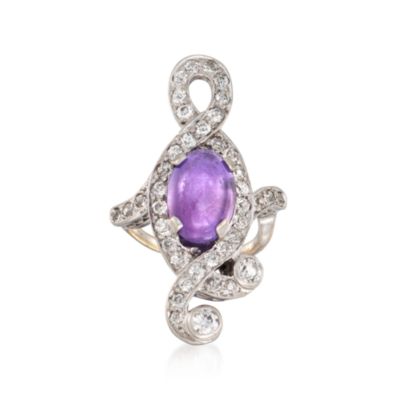 C. 1950 Vintage Oval Cabochon Ruby and 2.40 ct. t.w. Diamond Ring in Two-Tone. Size 6 &mdash; Alt Image 1