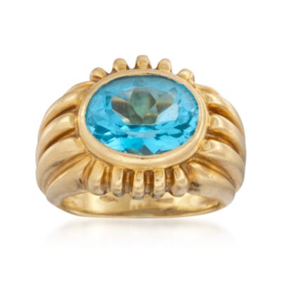 C. 1980 Vintage 5.50 Carat Fancy Blue Topaz Ring in 14kt Yellow Gold. Size 5.25 &mdash; Alt Image 1