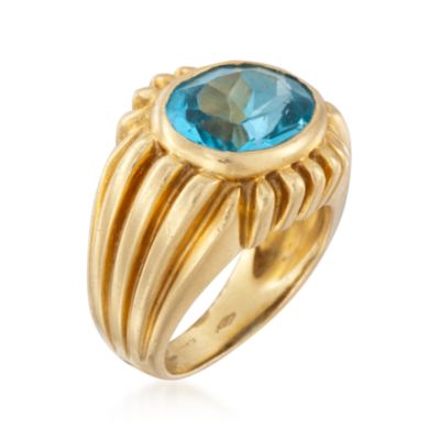 C. 1980 Vintage 5.50 Carat Fancy Blue Topaz Ring in 14kt Yellow Gold. Size 5.25 &mdash; Alt Image 3