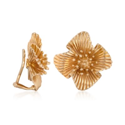 C. 1970 Vintage Badler Designs 14kt Yellow Gold Floral Earrings    &mdash; Alt Image 3