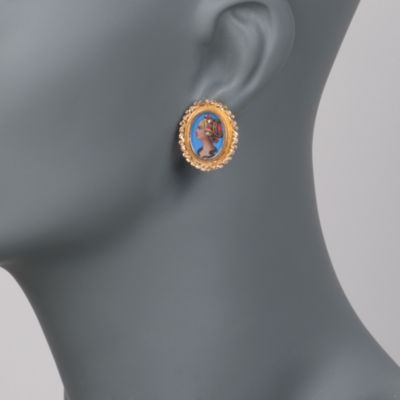 C. 1950 Vintage Enamel Portrait of a Lady Earrings With Diamonds in 18kt Yellow Gold &mdash; Alt Image 2