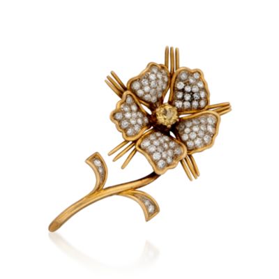 C. 1960 Tiffany Jewelry .42 Carat Yellow Beryl and 1.25 ct. t.w. Diamond Pin in 18kt Yellow Gold &mdash; Alt Image 1