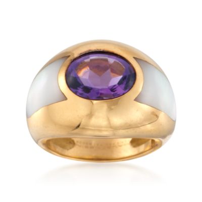 C. 1990 Vintage Mauboussin 2.75 Carat Aloha Amethyst Ring With Mother-Of-Pearl in 18kt Yellow Gold. Size 5 &mdash; Alt Image 1