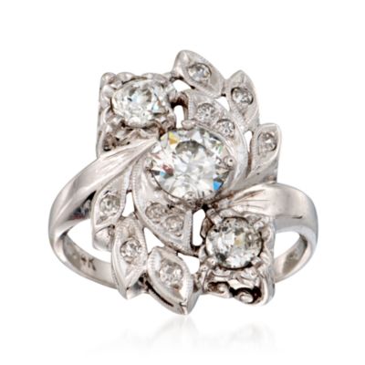 C. 1970 Vintage 1.50 ct. t.w. Diamond Floral Ring in 14kt White Gold. Size 8.5 &mdash; Alt Image 1